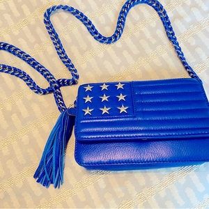 Amy Kestenberg Leather Flag Design Shoulder or Crossbody hand bag. Royal Blue